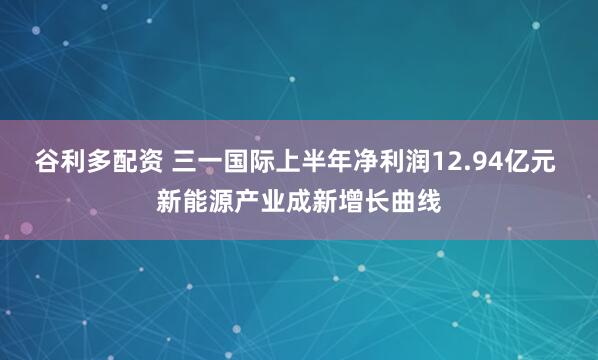 谷利多配资 三一国际上半年净利润12.94亿元 新能源产业成新增长曲线